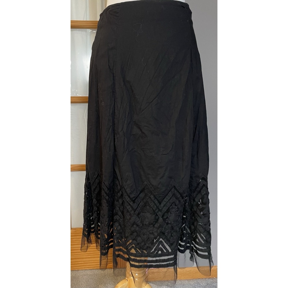 Vtg Laura Ashley A-Line Skirt Women's Sz 4 Black Floral Lace Goth Fairy